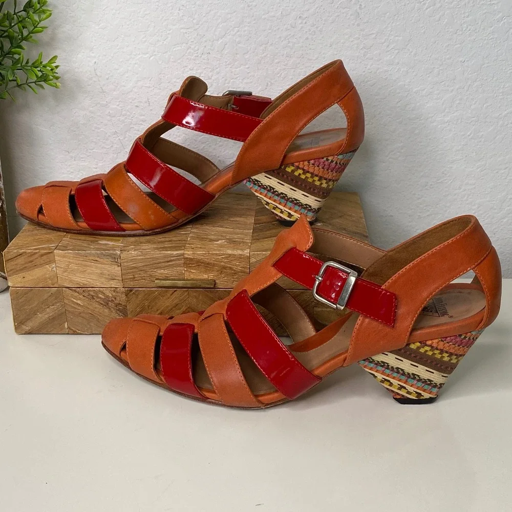 John Fluevog The Purpose‎ Objective Fisherman Heeled Sandals Multi Color Size 10
